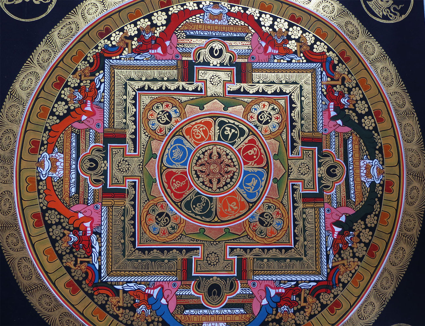 Tibetan Buddhism 8 Auspicious Lucky Sign Om Mantra Ritual Mandala Hand Painting Thangka