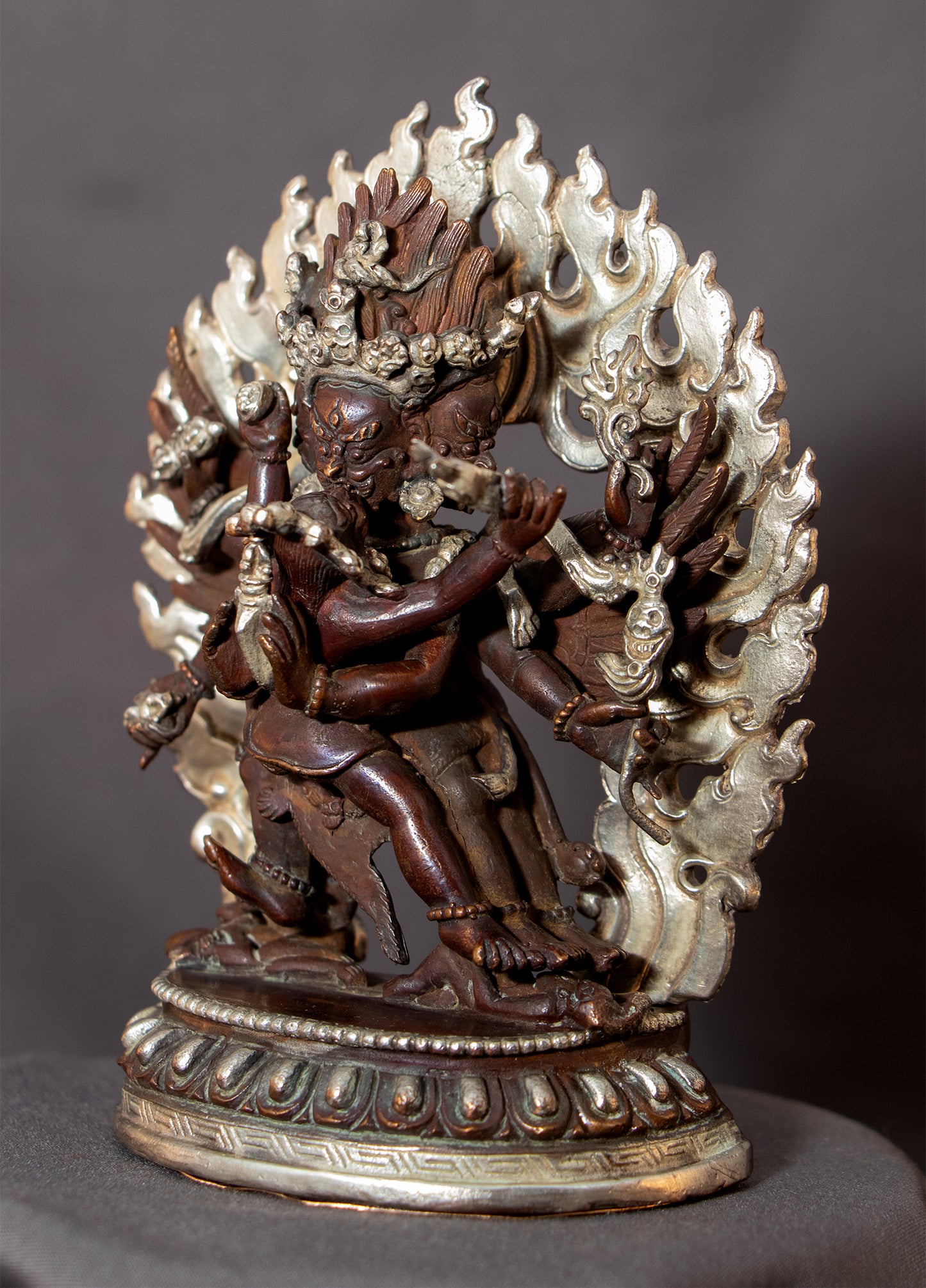 Tibetan Lord Vajra Killa Vajrakilaya Heruka 5" Copper Oxide Silver Plated Statue Figure Nepal