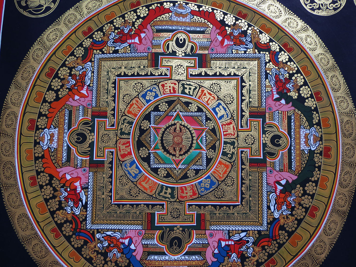 Buddhism Tibetan Om Mantra 8 Auspicious Lucky Sign Ritual Mandala Hand Painting Thangka Double Thangka