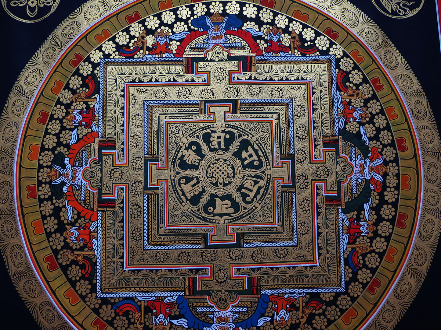 Buddhism Tibetan Om Mantra 8 Auspicious Lucky Sign Ritual Mandala Hand Painting Thangka Double Thangka