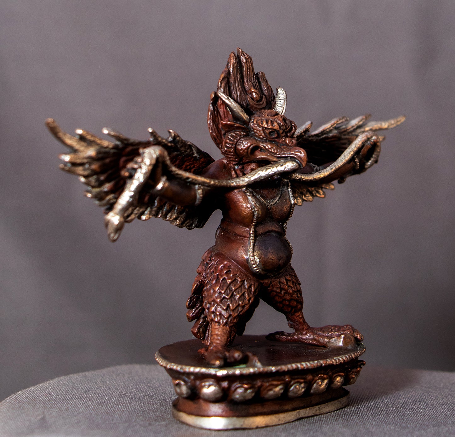 Hinduism Buddhism Copper Oxide Silver Plated Garuda Bantej Eagle Statue Figure Nepal