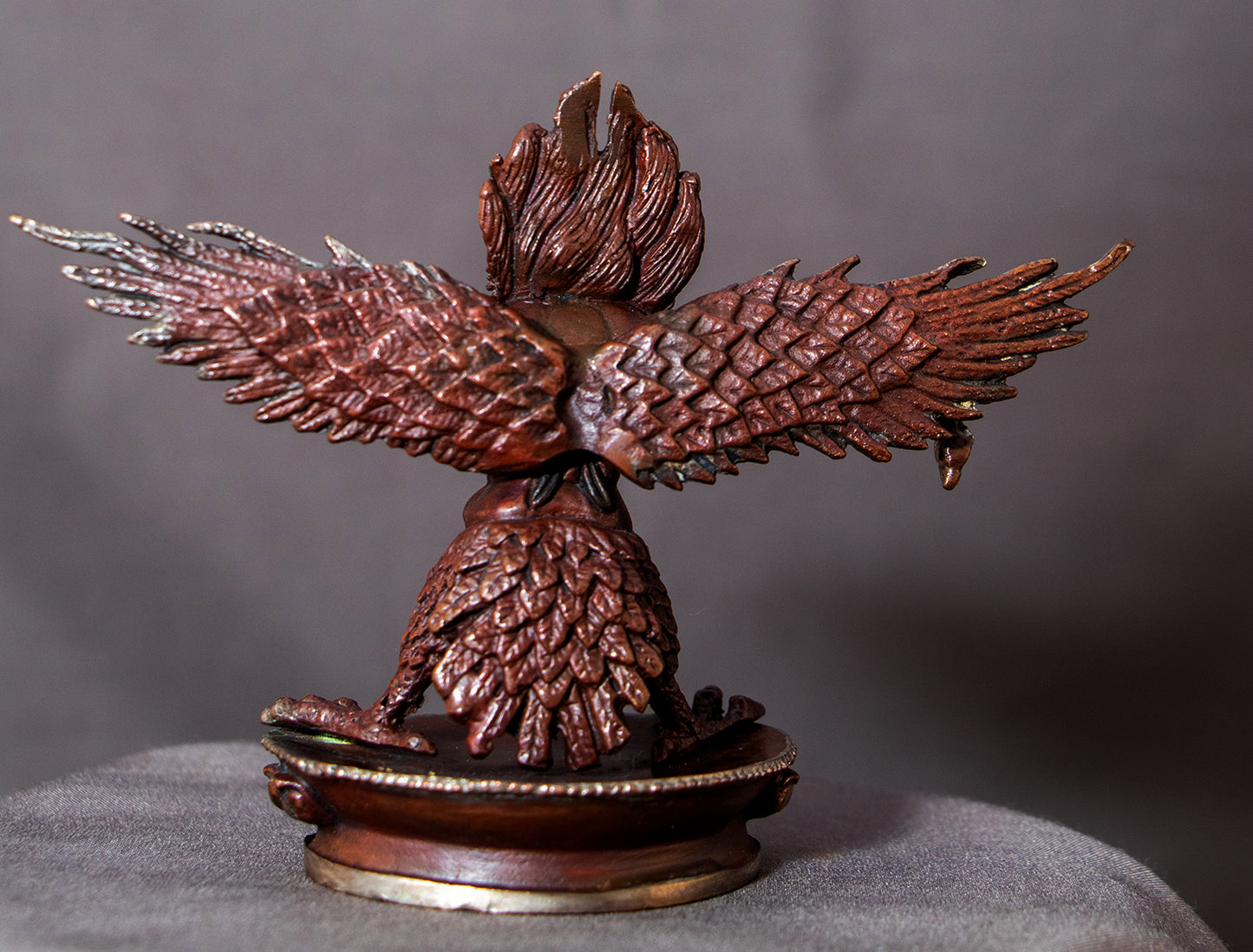 Hinduism Buddhism Copper Oxide Silver Plated Garuda Bantej Eagle Statue Figure Nepal