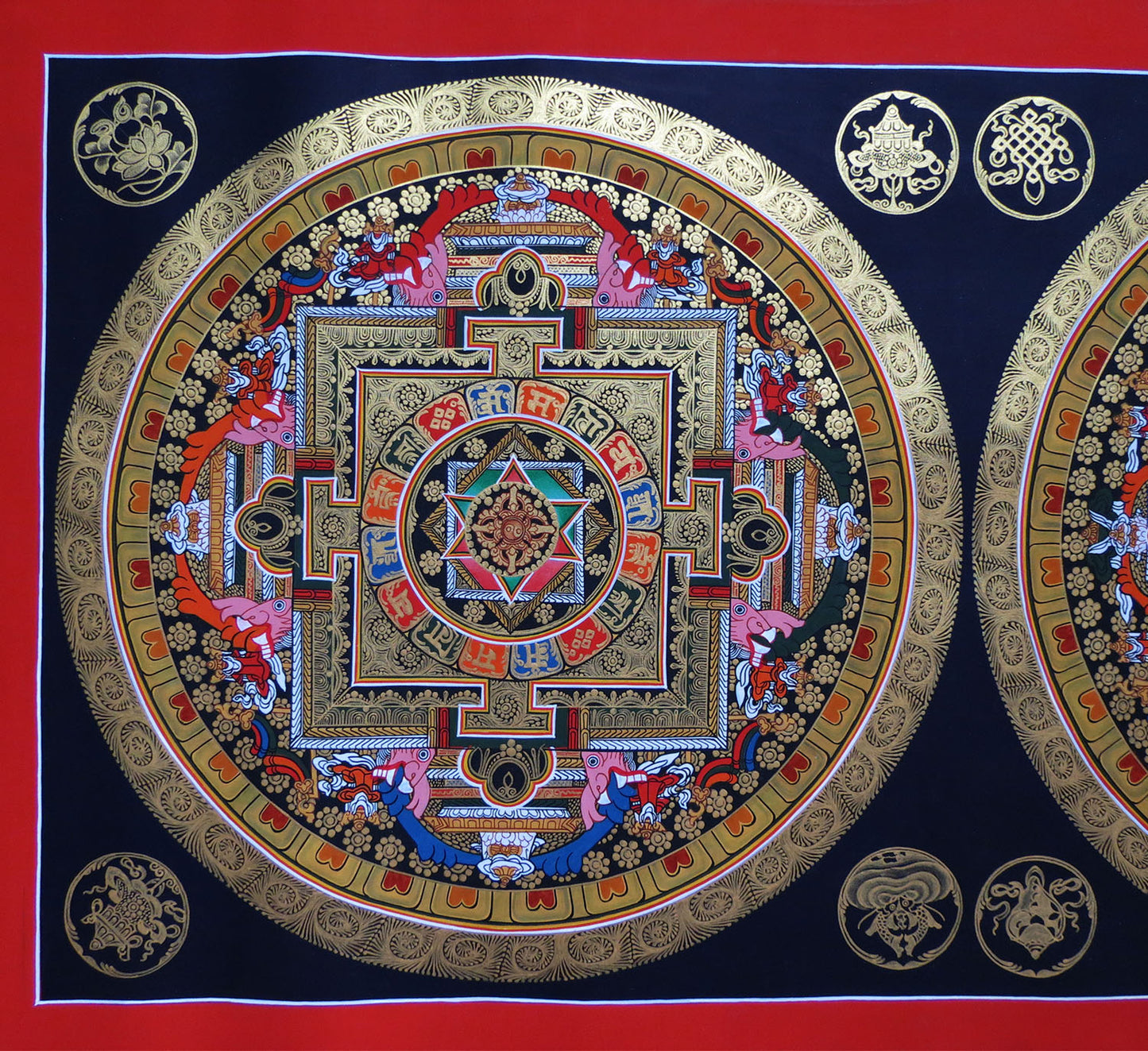 Tibetan Buddhism Om Mantra Ritual 8 Auspicious Lucky Sign Ritual Mandala Hand Painting Thangka Double Thangka