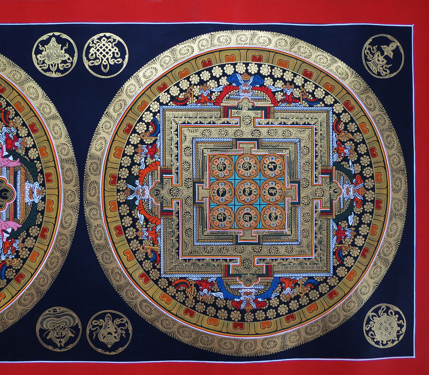 Tibetan Buddhism Om Mantra Ritual 8 Auspicious Lucky Sign Ritual Mandala Hand Painting Thangka Double Thangka