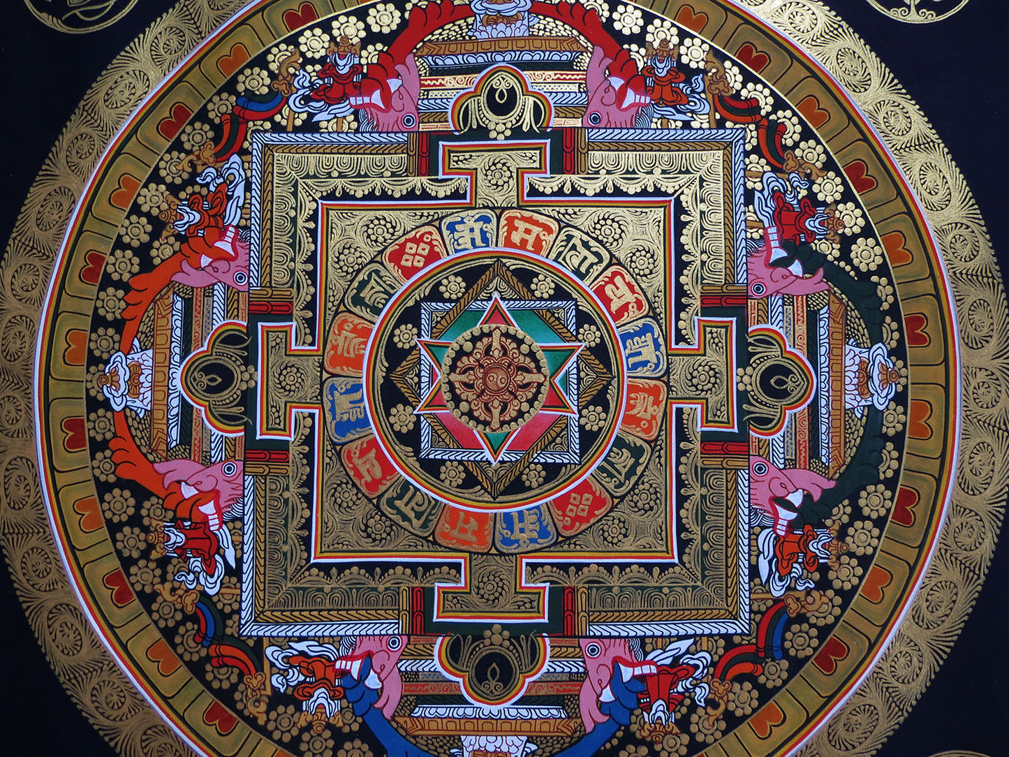 Tibetan Buddhism Om Mantra Ritual 8 Auspicious Lucky Sign Ritual Mandala Hand Painting Thangka Double Thangka
