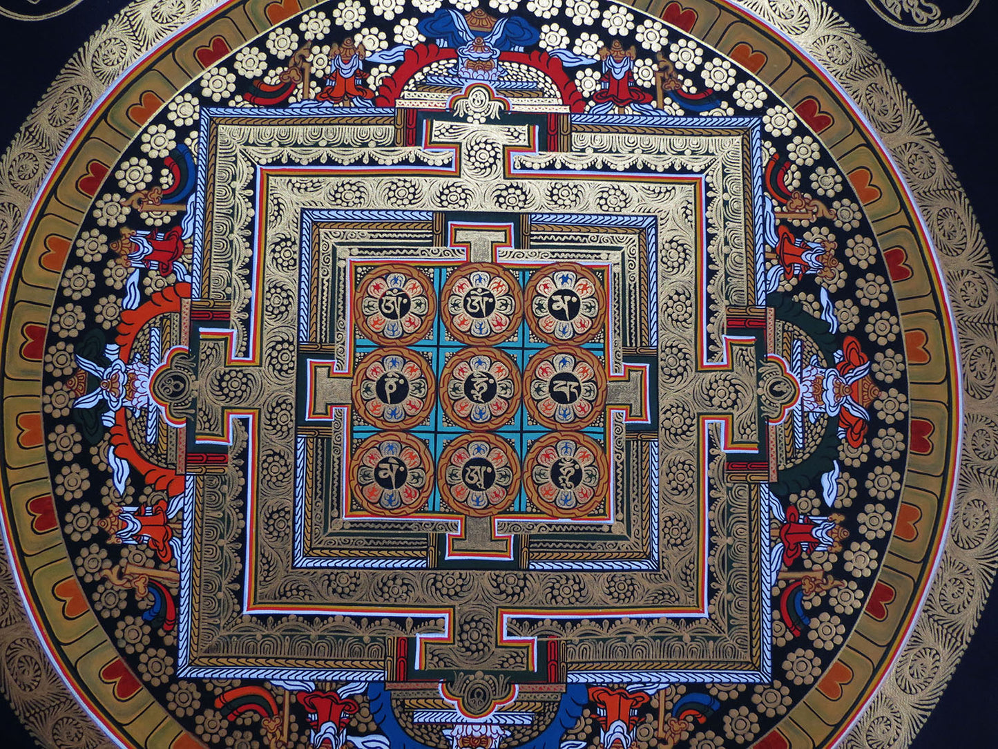 Tibetan Buddhism Om Mantra Ritual 8 Auspicious Lucky Sign Ritual Mandala Hand Painting Thangka Double Thangka
