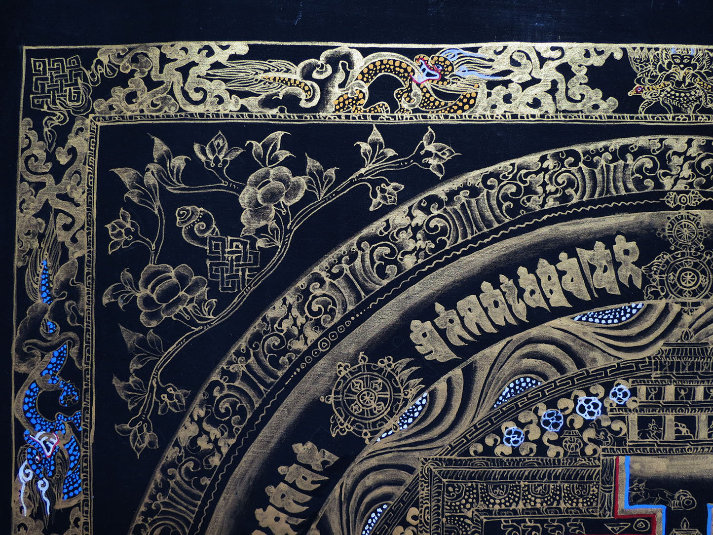 Tibetan Buddhism Ritual Kalachakra Mandala Tantra Thangka Hand Painting Art Black free