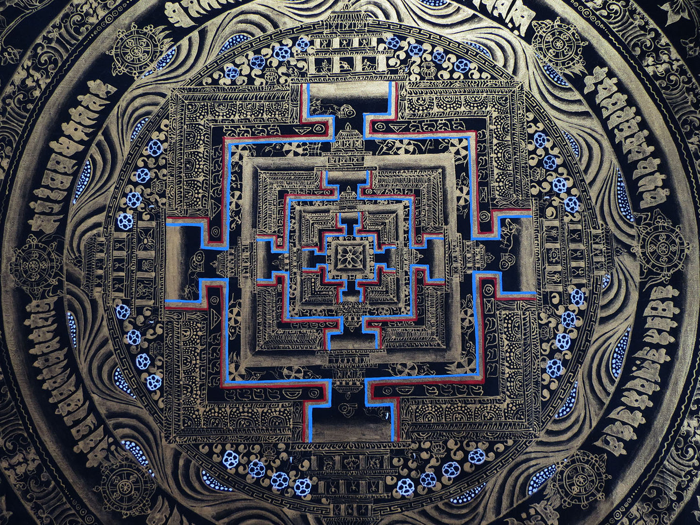 Tibetan Buddhism Ritual Kalachakra Mandala Tantra Thangka Hand Painting Art Black free