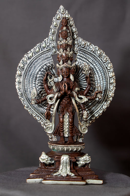 Tibetan Buddhism Thousand Arms Avalokitesvara Lokeshwar Silver Oxide Copper Statue Sculpture Figure Nepal free