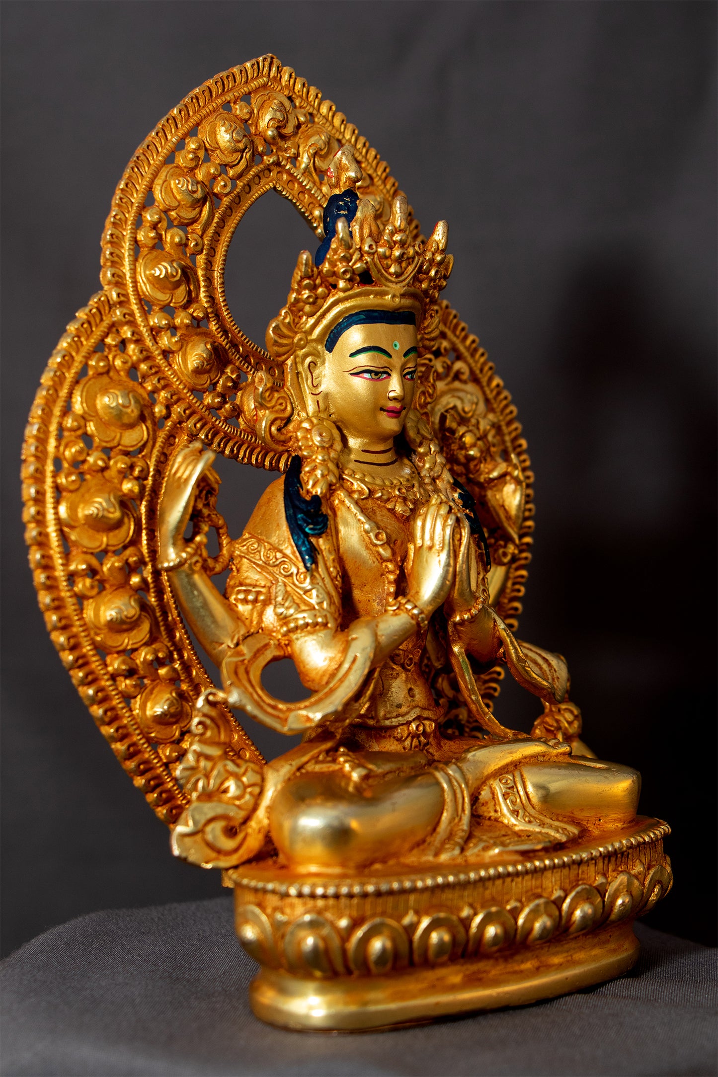 Tibetan Buddhism Gold Face Lord Chenrezig 15 cm Gold Plated Copper Statue Sculpture Figure Nepal free