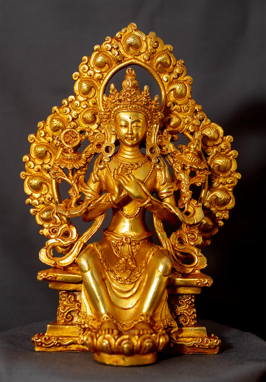 Tibetan Buddhism Lord Maitreya Buddha Gold Plated Copper Statue Sculpture Figure Nepal free