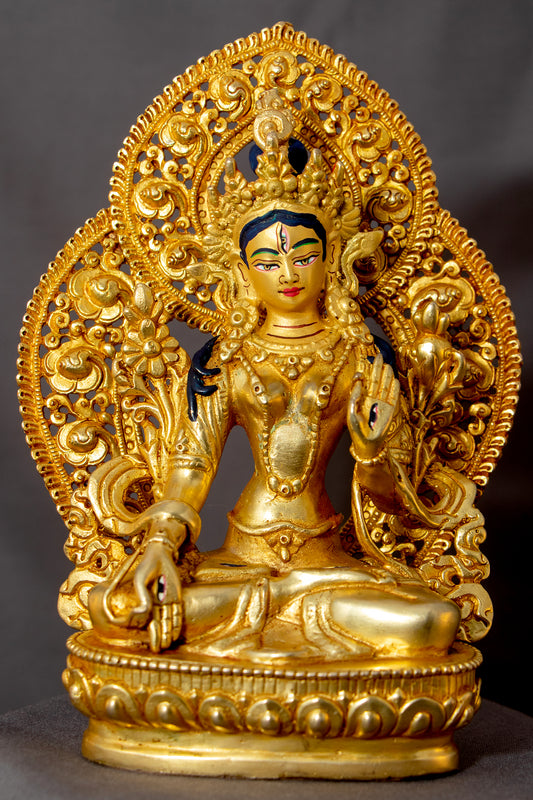 Tibetan Buddhism Gold Face Goddess White Tara Gold Plated Copper Statue Sculpture Figure Nepal free