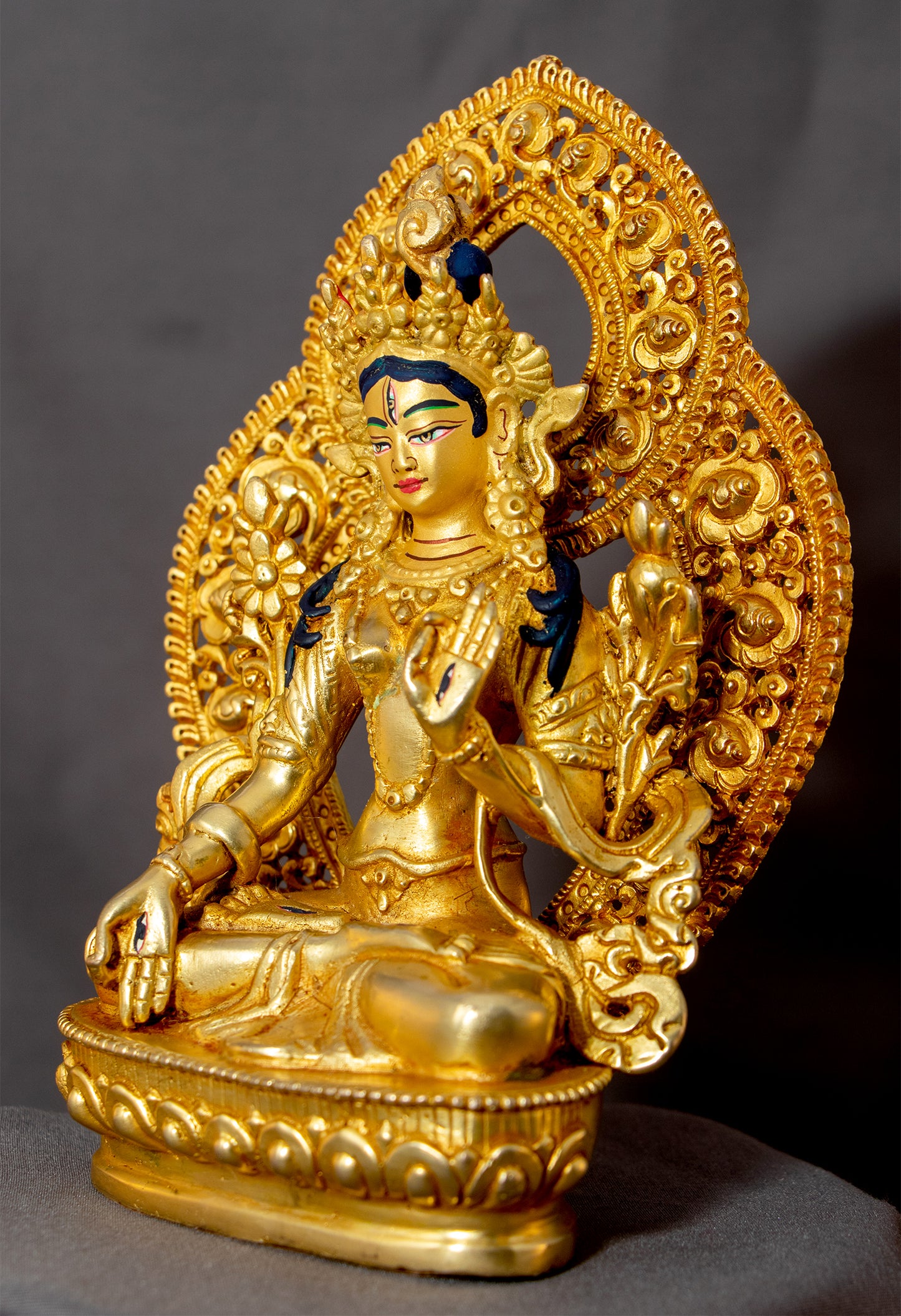Tibetan Buddhism Gold Face Goddess White Tara Gold Plated Copper Statue Sculpture Figure Nepal free