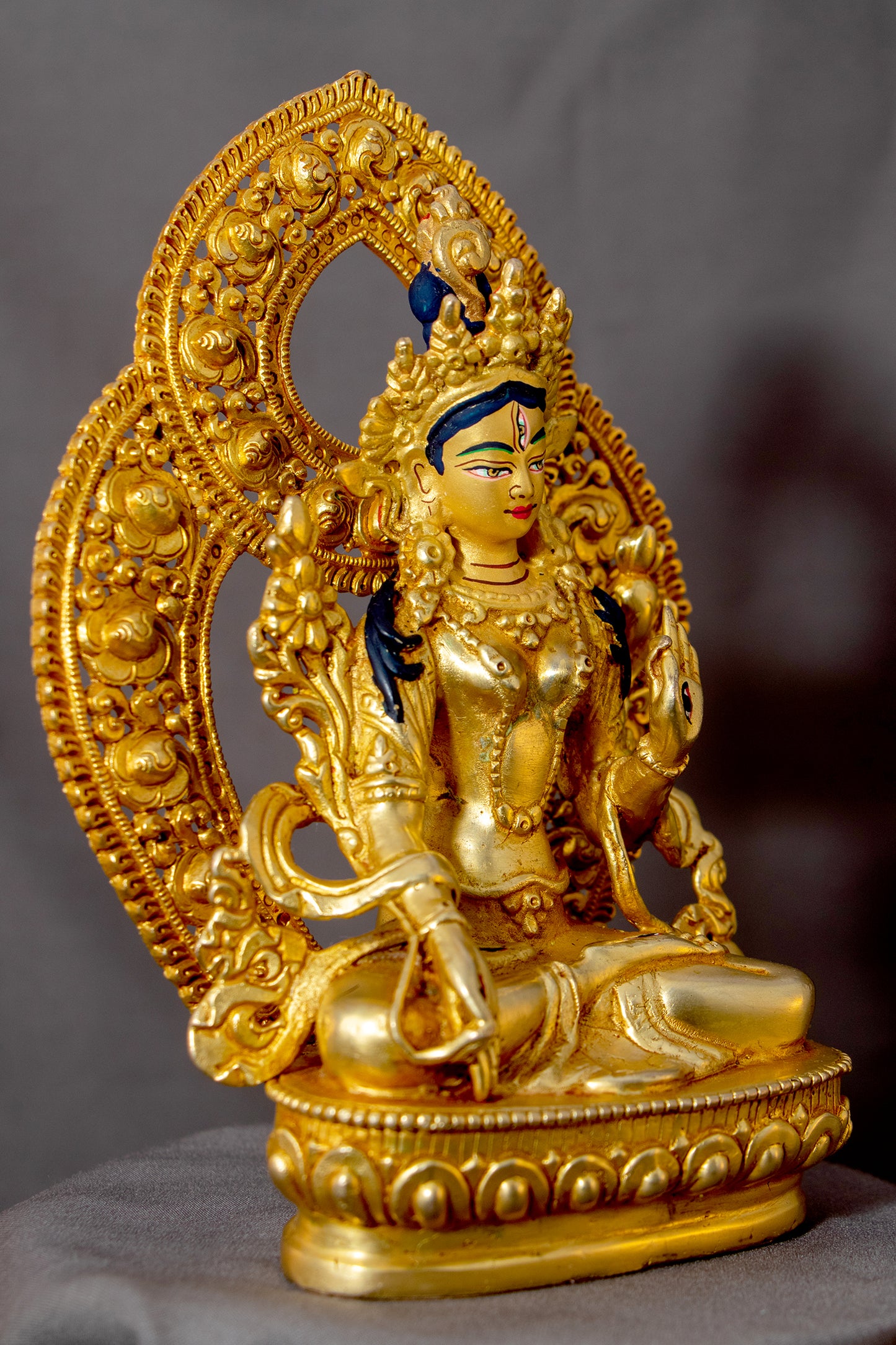 Tibetan Buddhism Gold Face Goddess White Tara Gold Plated Copper Statue Sculpture Figure Nepal free
