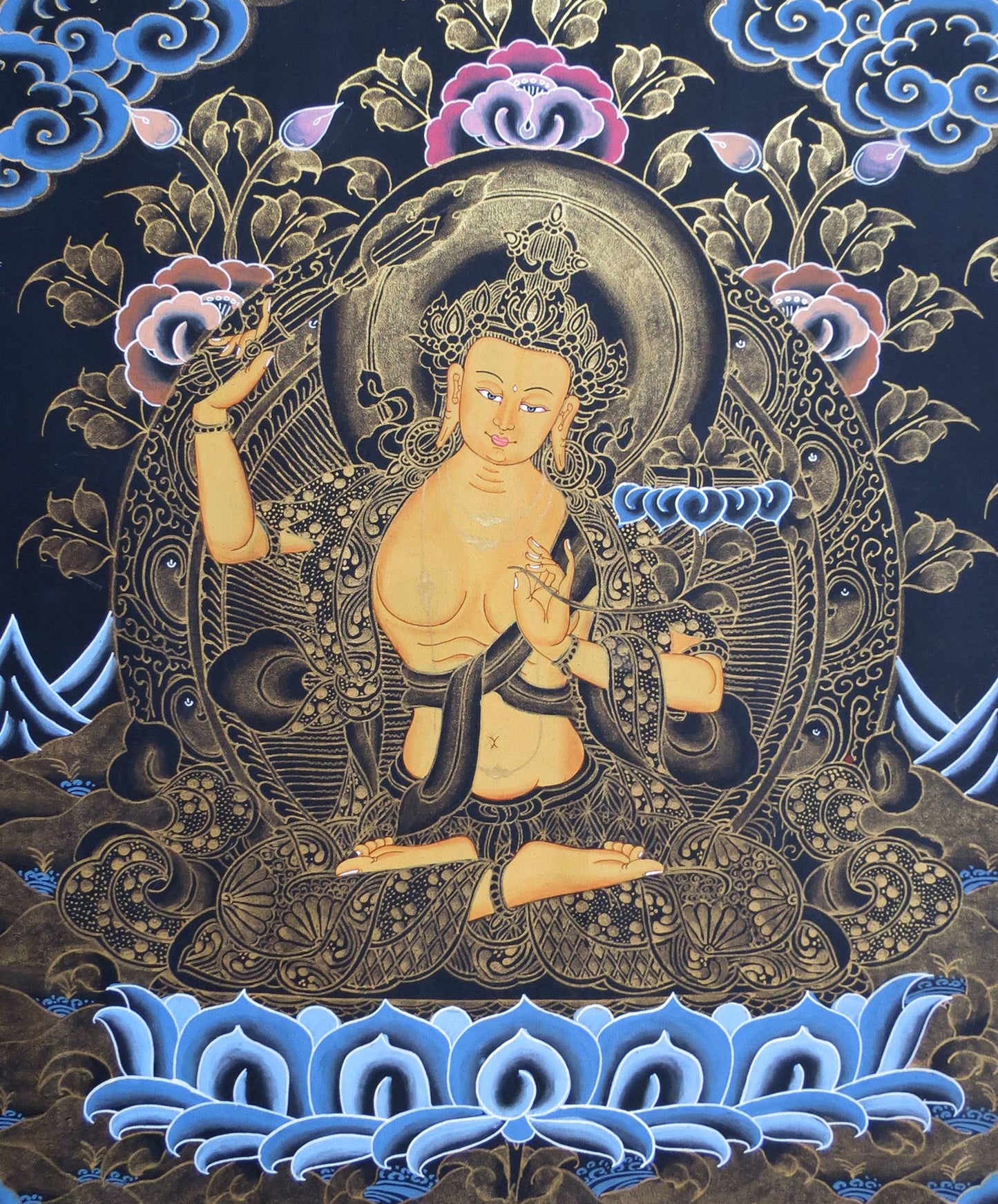 Tibetan Buddhism Boddhisattva Lord Manjushri Chenrezig Vajrapani 3 in 1 Lama hand Painting Thangka free