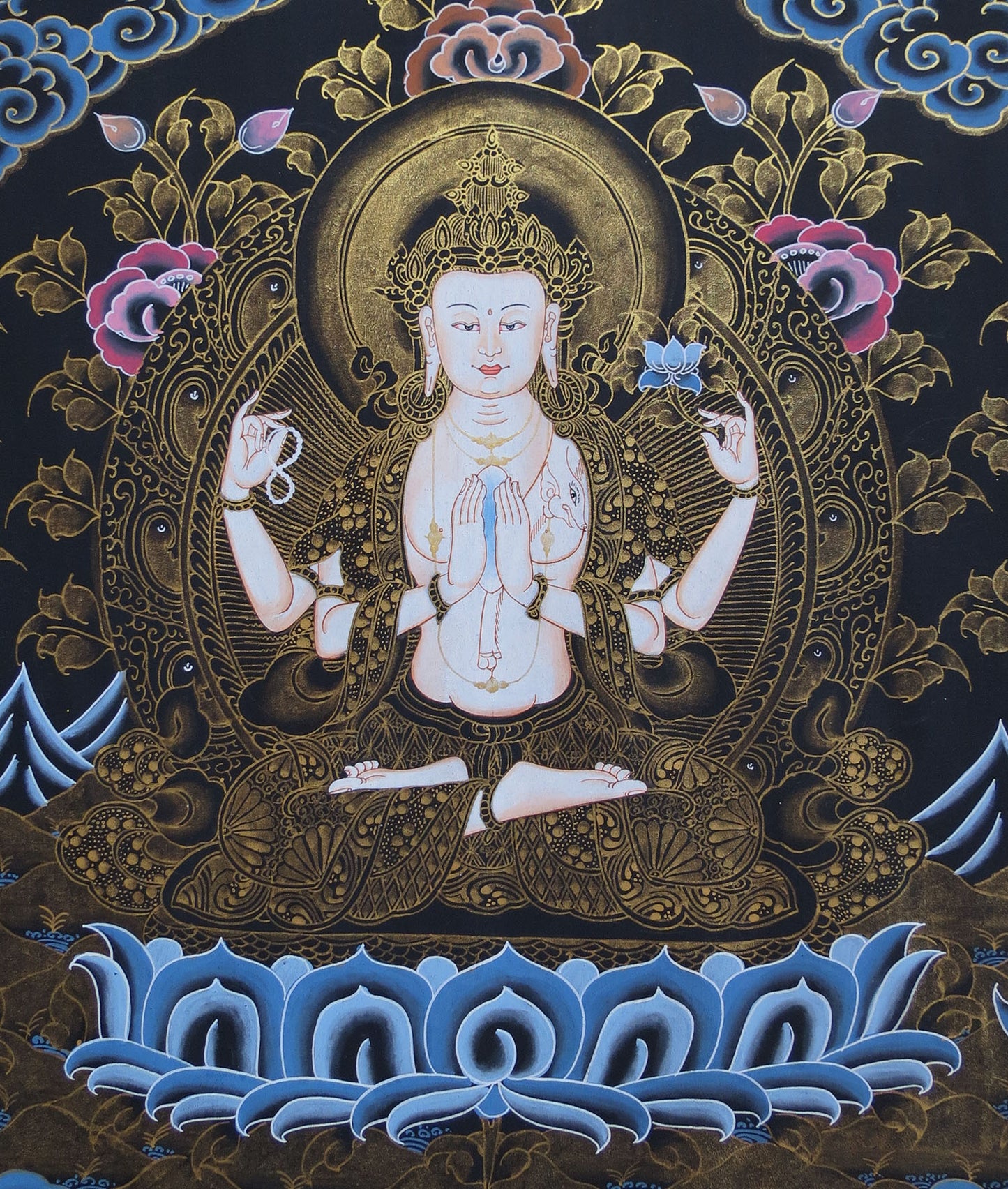 Tibetan Buddhism Boddhisattva Lord Manjushri Chenrezig Vajrapani 3 in 1 Lama hand Painting Thangka free