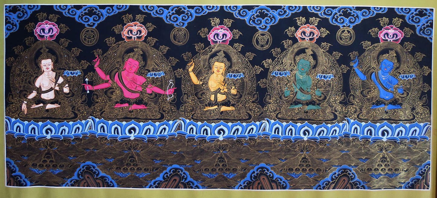 Tibetan Buddhism Boddhisattva 5 Dhyani Lord Manjushri Manjushree 5 in 1 Thangka Art Painting free