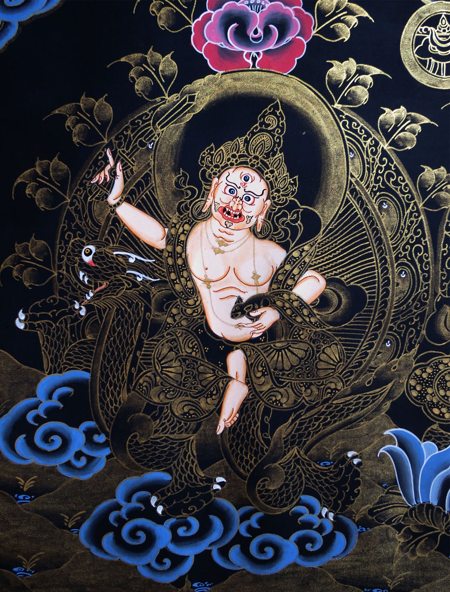 Tibetan Buddhism God of Wealth 5 Dhyani Jambhala Zambhala Hand Painting 5 in 1 Thangka Art free
