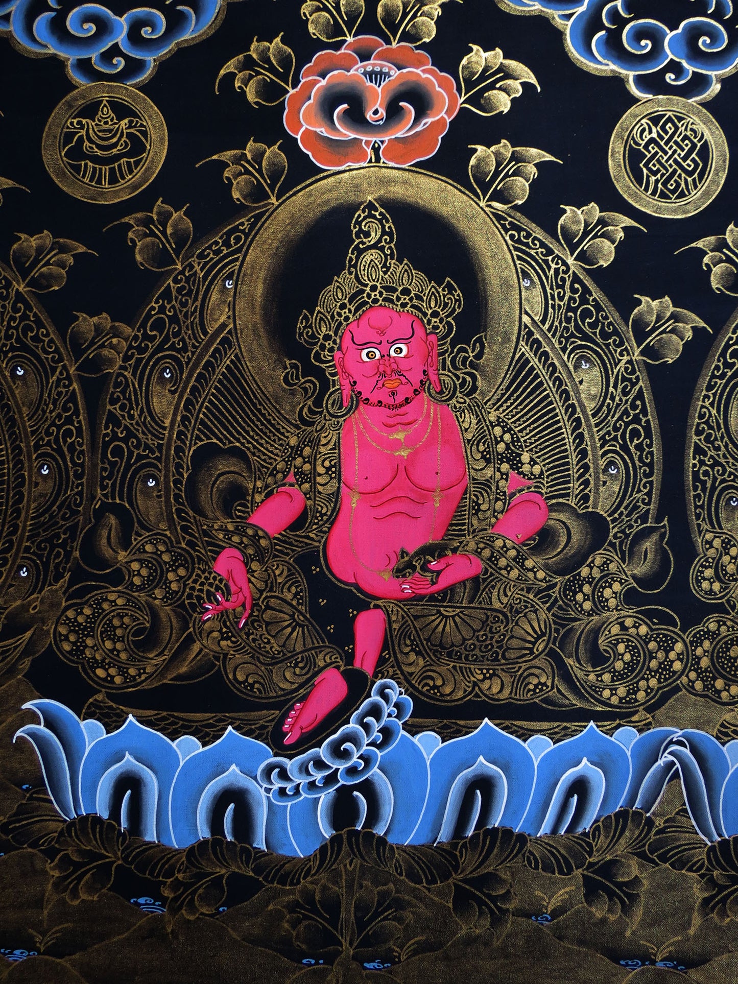 Tibetan Buddhism God of Wealth 5 Dhyani Jambhala Zambhala Hand Painting 5 in 1 Thangka Art free