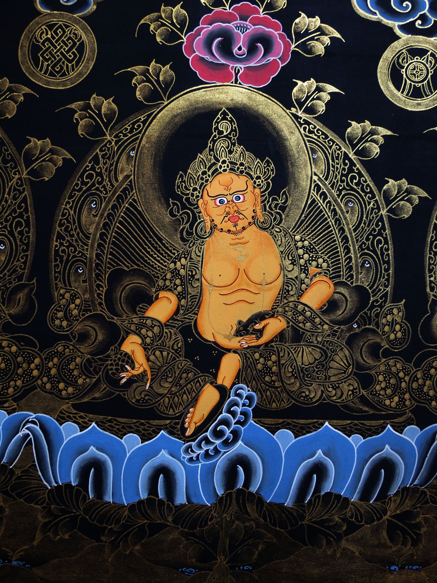Tibetan Buddhism God of Wealth 5 Dhyani Jambhala Zambhala Hand Painting 5 in 1 Thangka Art free
