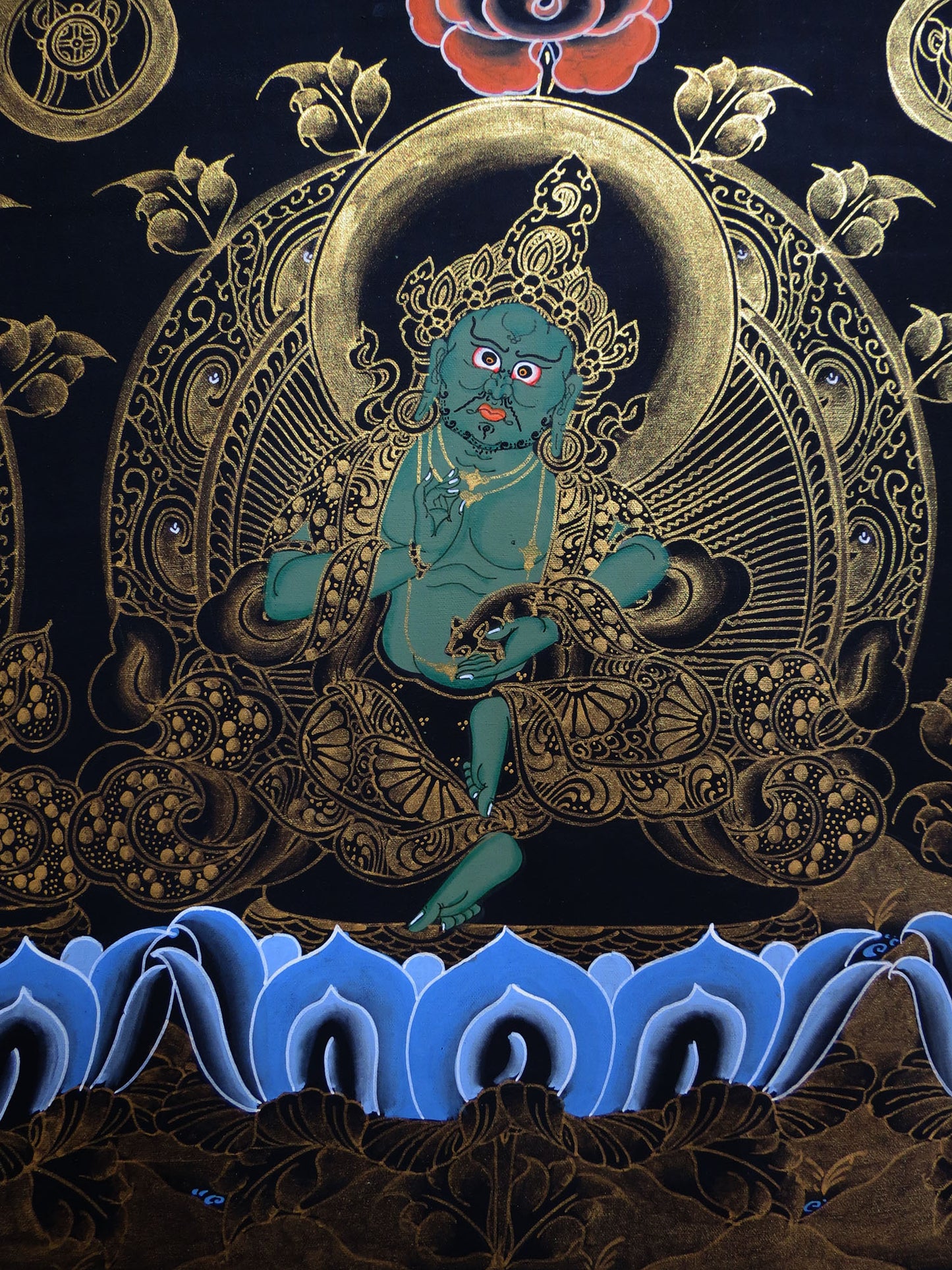 Tibetan Buddhism God of Wealth 5 Dhyani Jambhala Zambhala Hand Painting 5 in 1 Thangka Art free
