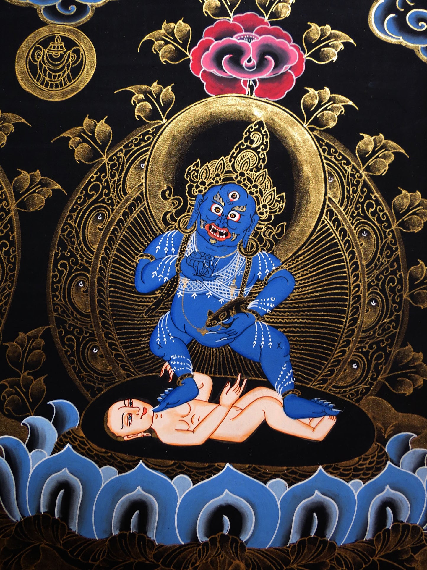 Tibetan Buddhism God of Wealth 5 Dhyani Jambhala Zambhala Hand Painting 5 in 1 Thangka Art free