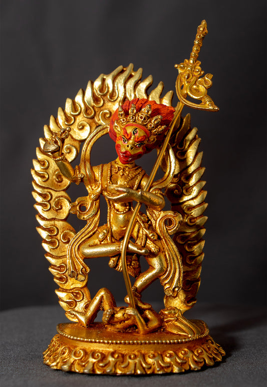 Buddhism Gold Face Paint Simha Mukhi Dakini Yogini Gold Plated Copper Statue Sculpture Figure Nepal free