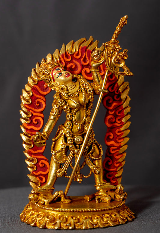 Tibetan Buddhism Gold Face Hand Painting Goddess Vajra Yogini Dakini Gold Plated Copper Statue Sculpture Figure Nepal free