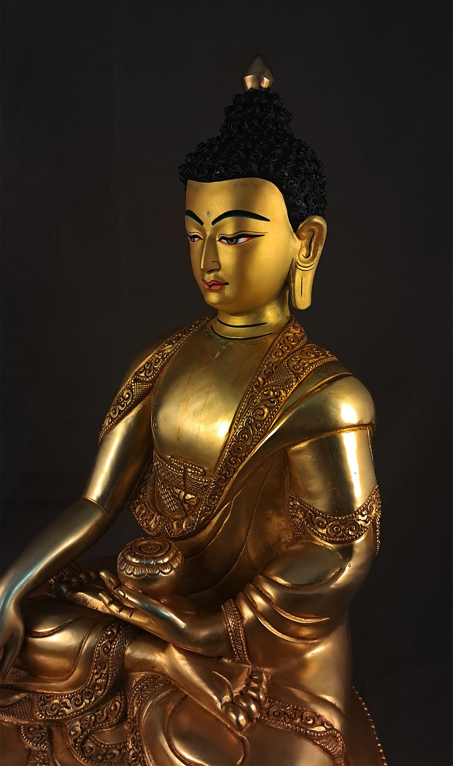 Gold Face Shakyamuni Buddha Statue: Gold-Plated Copper Hand-Carved Buddhism Sculpture Figure Nepal free