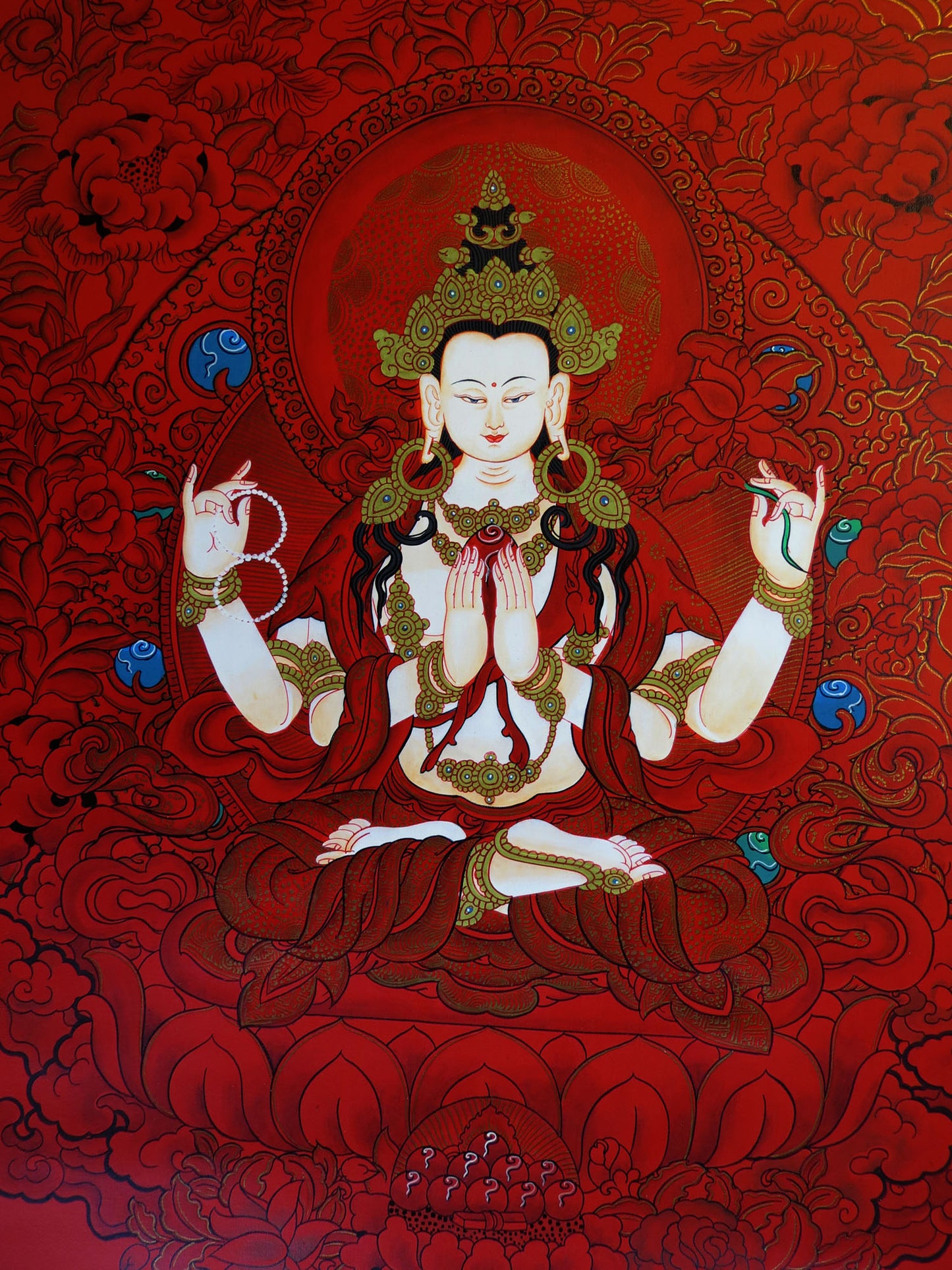 Tibetan Buddhism Lord Chenrezig Avalokiteshvara Khacheri Bodhisattva Lama Hand Painting Thangka Art free