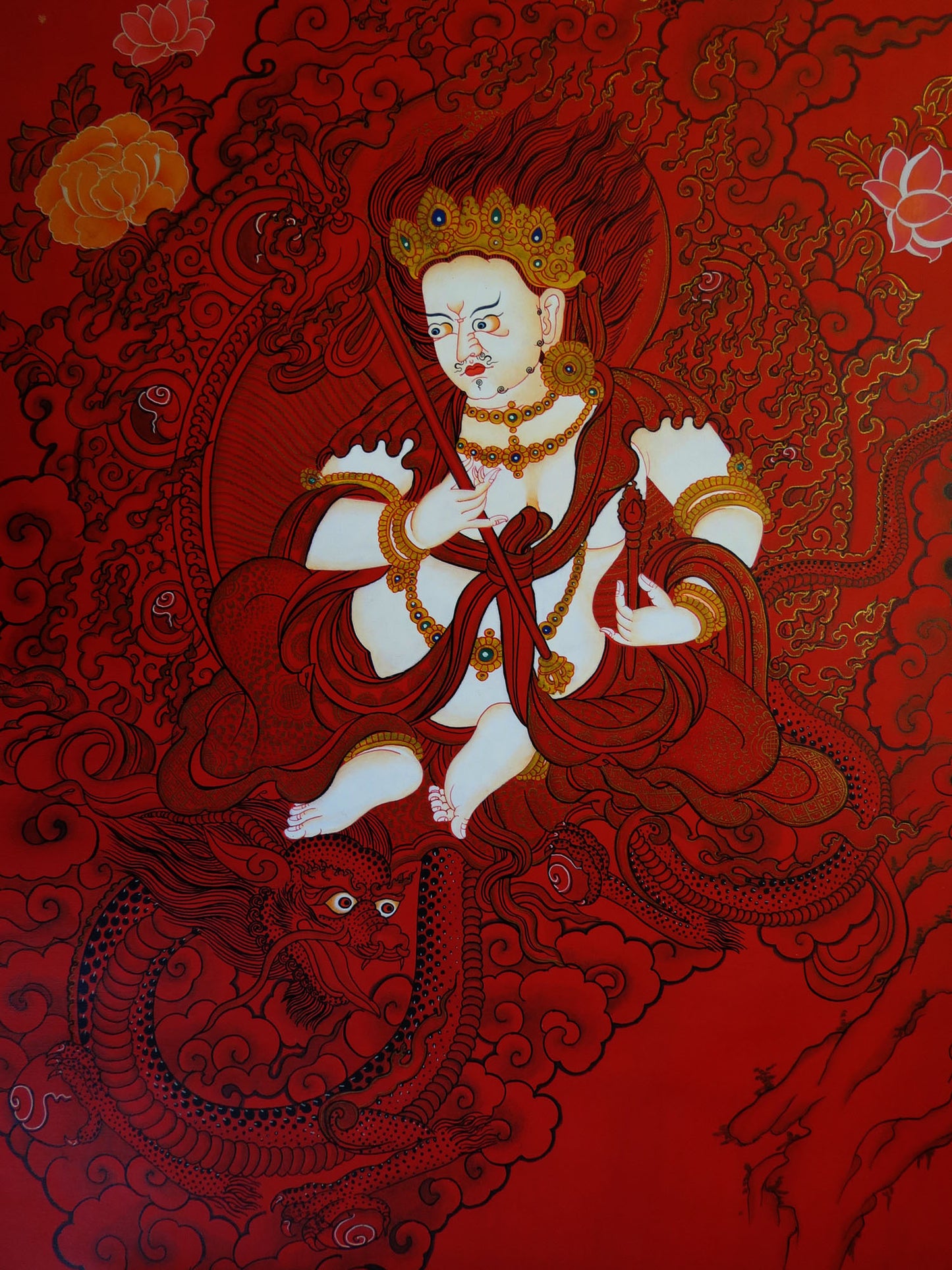 Tibetan Buddhism Wealth of God Dragon Jambhala Dzambala Namtose Handmade Canvas Cloth Hand Paint Thangka free