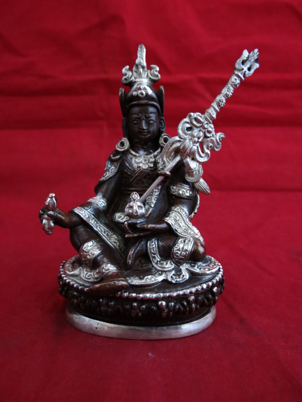 Tibetan Buddhism Guru Rinpoche(Padmasambhava) Copper Silver Oxide Statue Sculpture Figure Nepal