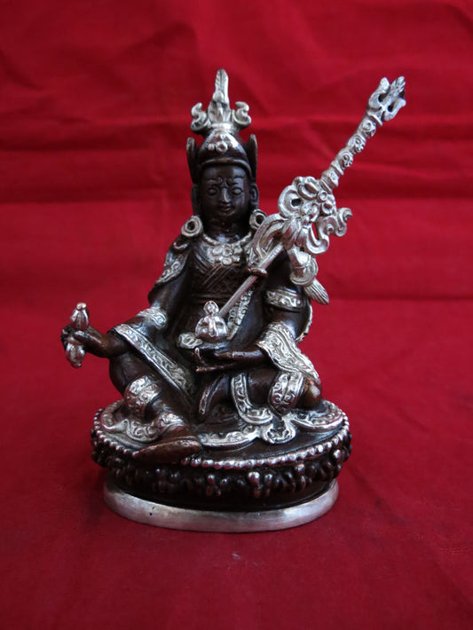Tibetan Buddhism Guru Rinpoche(Padmasambhava) Copper Silver Oxide Statue Sculpture Figure Nepal