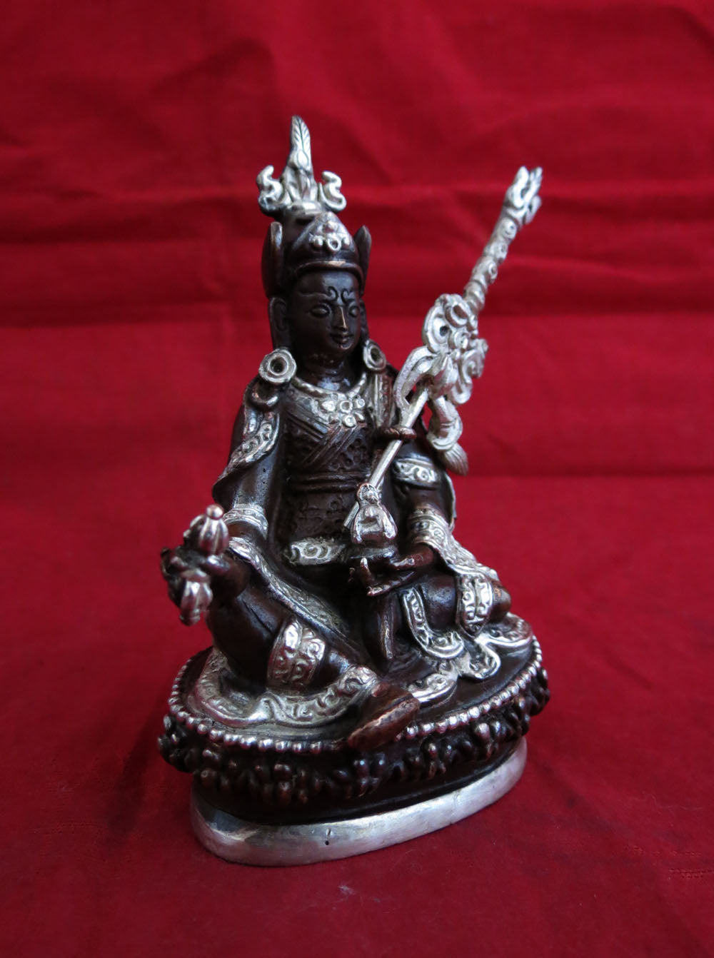 Tibetan Buddhism Guru Rinpoche(Padmasambhava) Copper Silver Oxide Statue Sculpture Figure Nepal