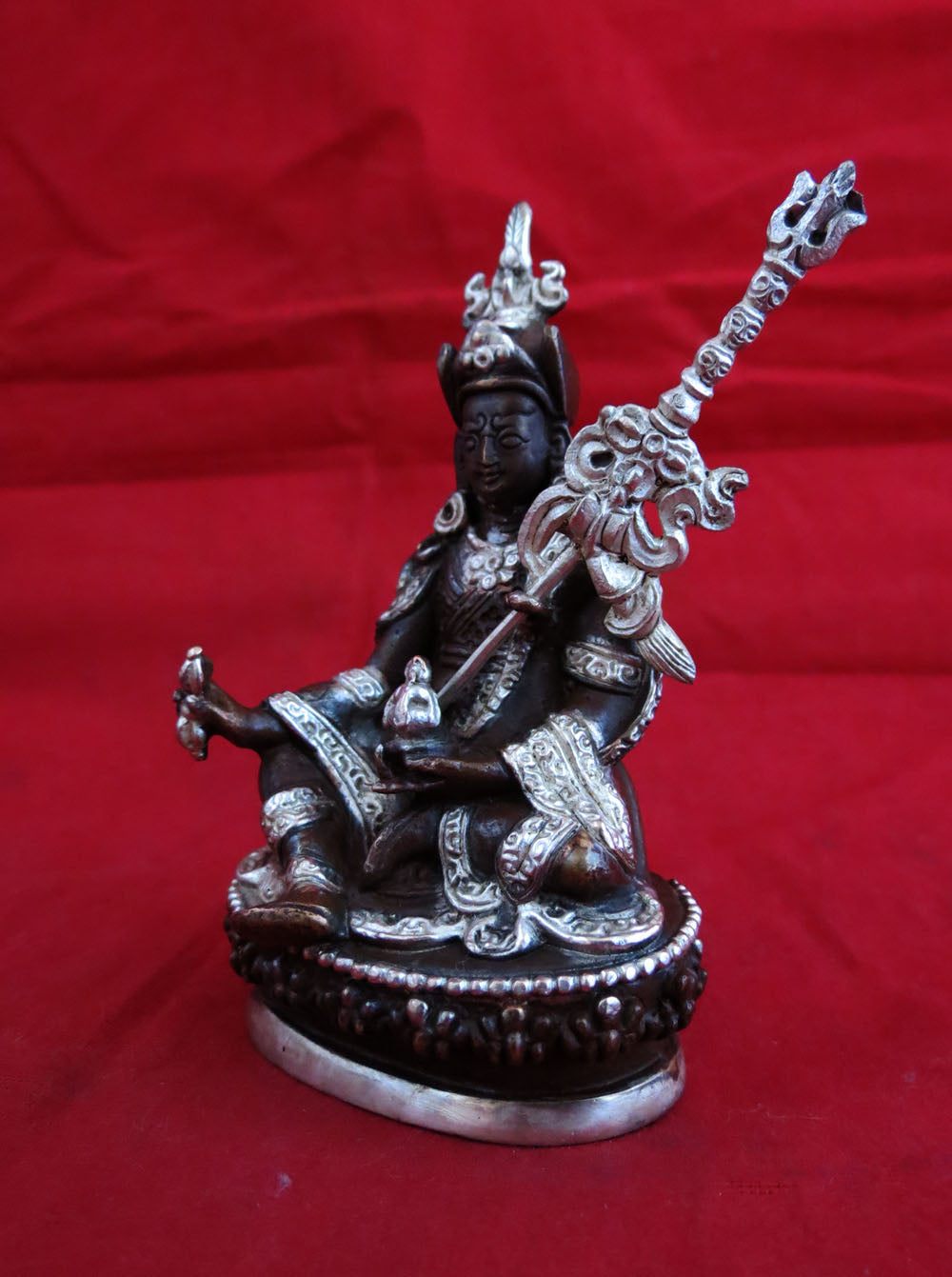 Tibetan Buddhism Guru Rinpoche(Padmasambhava) Copper Silver Oxide Statue Sculpture Figure Nepal