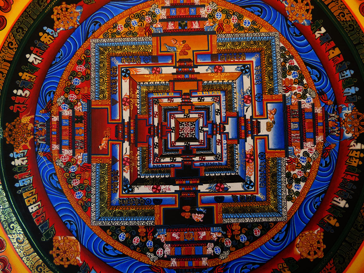Tibetan Buddhism Ritual Kalachakra Mandala Kalachakra Tantra Gold Hand Painting Thangka Art free Yellow