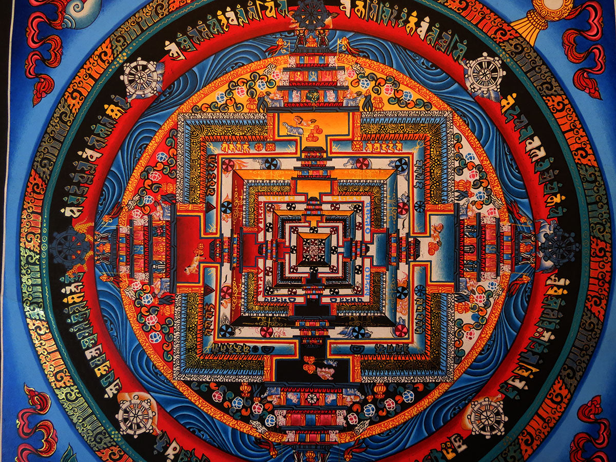 Tibetan Buddhism Ritual Kalachakra Mandala Kalachakra Tantra Gold Hand Painting Thangka Art free Blue