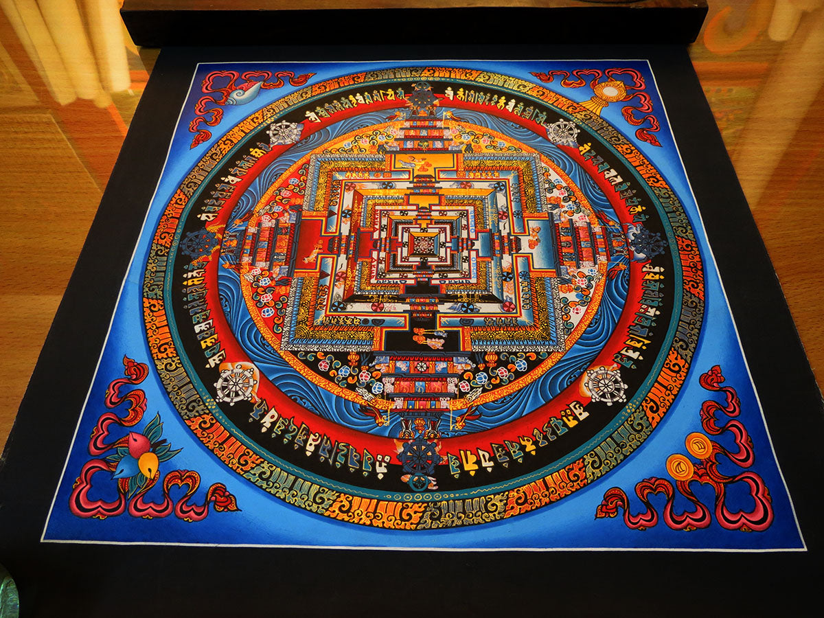 Tibetan Buddhism Ritual Kalachakra Mandala Kalachakra Tantra Gold Hand Painting Thangka Art free Blue