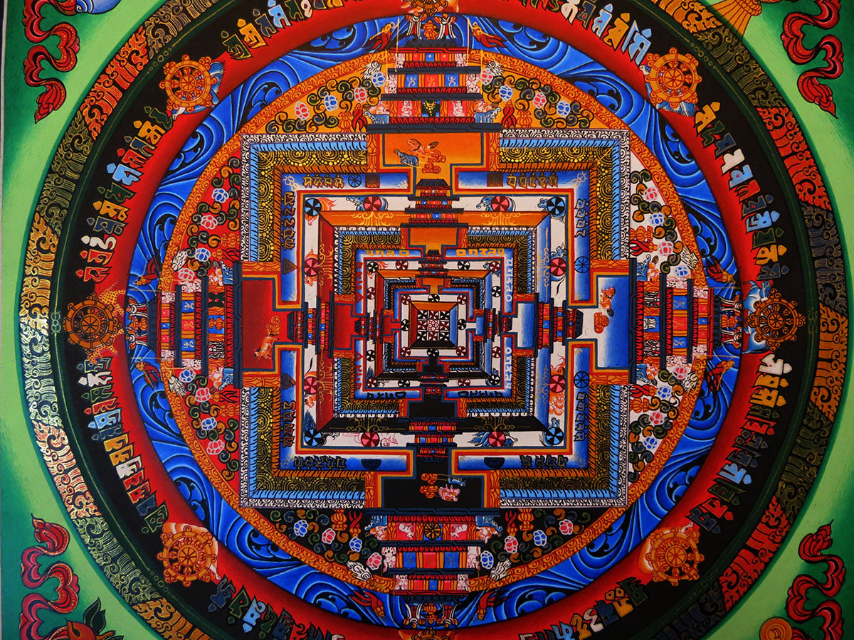 Tibetan Buddhism Ritual Kalachakra Mandala Kalachakra Tantra Gold Hand Painting Thangka Art free Green