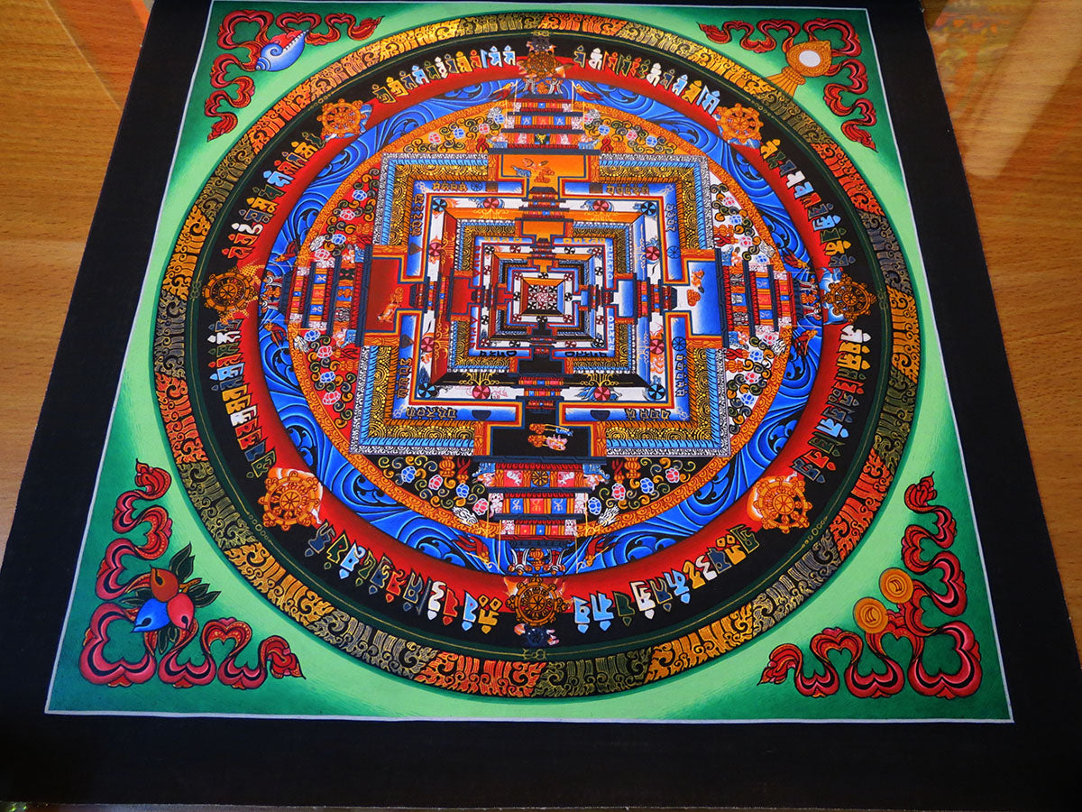 Tibetan Buddhism Ritual Kalachakra Mandala Kalachakra Tantra Gold Hand Painting Thangka Art free Green