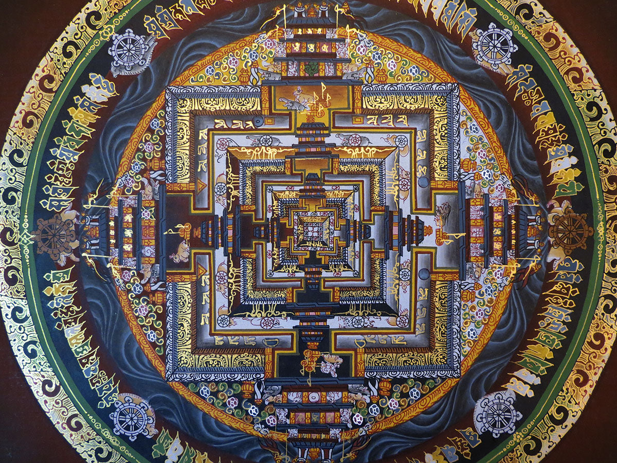 Tibetan Buddhism Ritual Kalachakra Mandala Kalachakra Tantra Hand Painting 26 cm Thangka Art free Brown