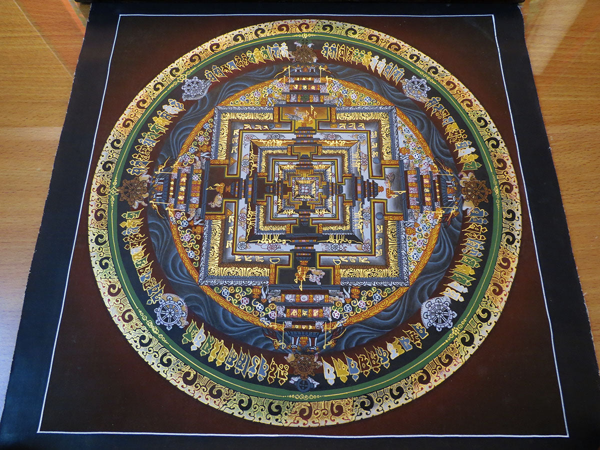 Tibetan Buddhism Ritual Kalachakra Mandala Kalachakra Tantra Hand Painting 26 cm Thangka Art free Brown
