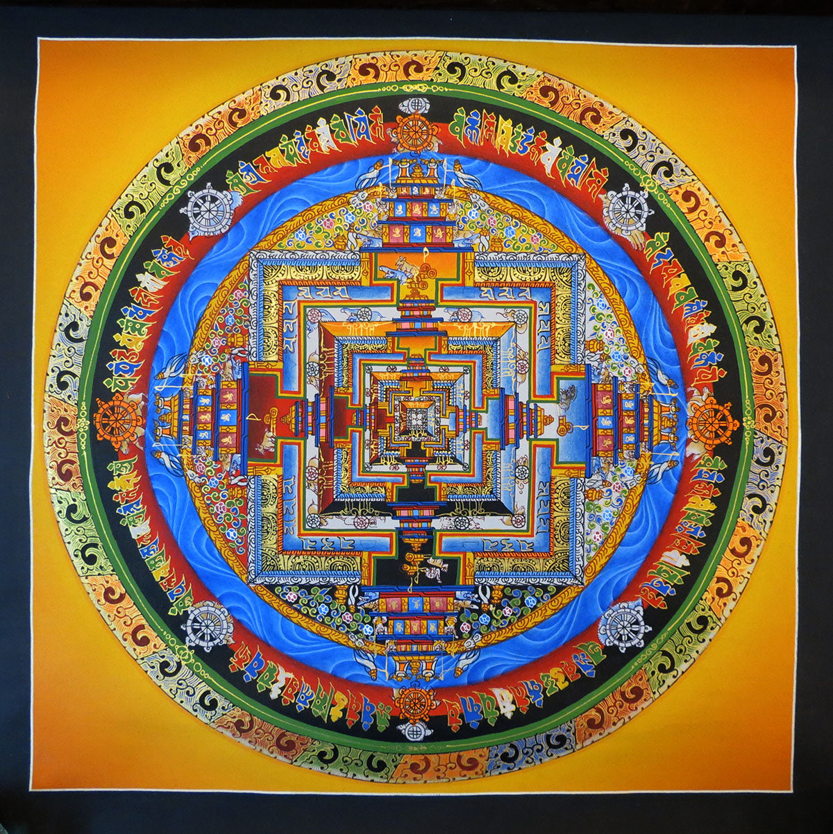 Tibetan Buddhism Ritual Kalachakra Mandala Kalachakra Tantra Hand Painting 26 cm Thangka Art free Light Yellow