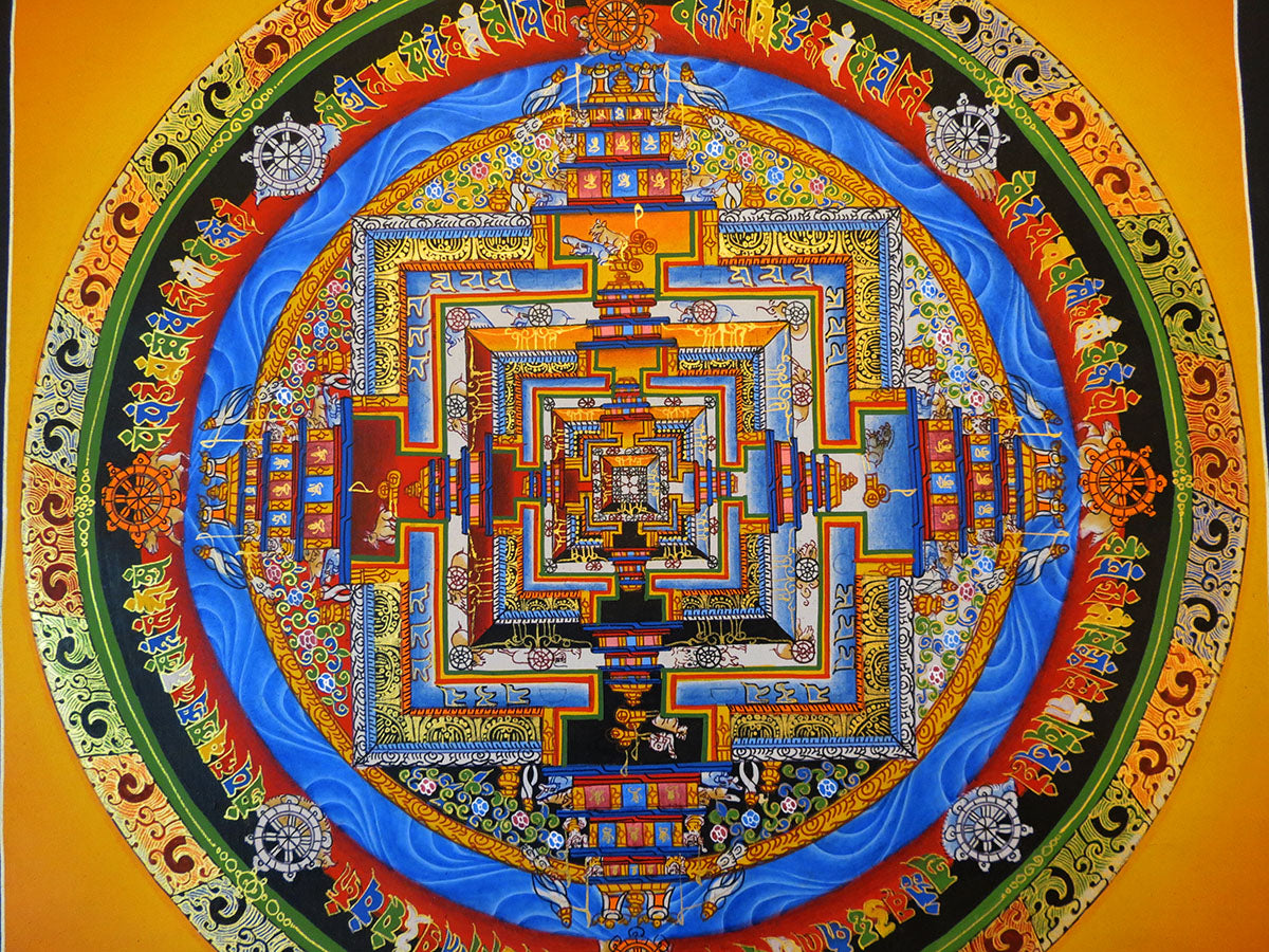 Tibetan Buddhism Ritual Kalachakra Mandala Kalachakra Tantra Hand Painting 26 cm Thangka Art free Light Yellow