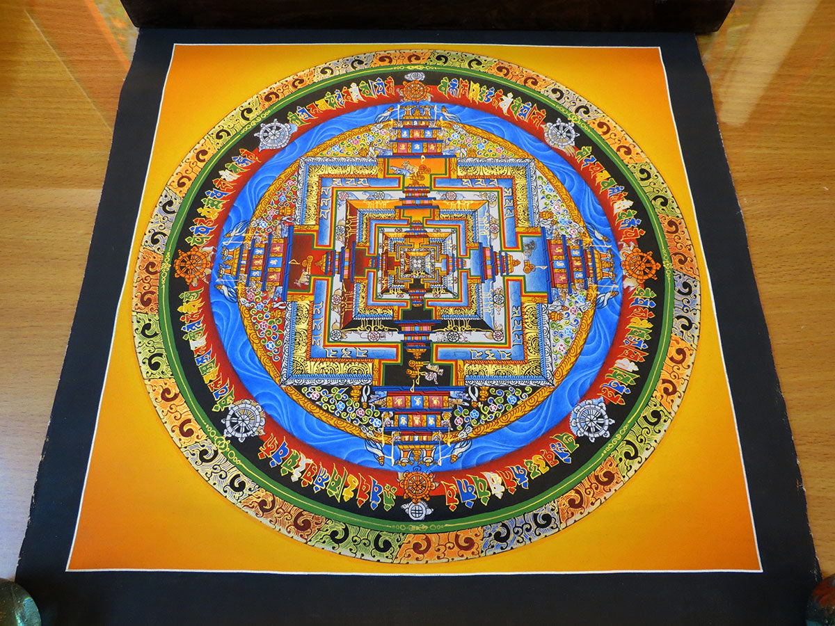 Tibetan Buddhism Ritual Kalachakra Mandala Kalachakra Tantra Hand Painting 26 cm Thangka Art free Light Yellow