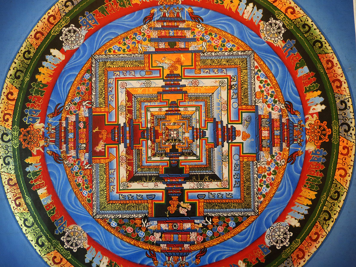 Tibetan Buddhism Ritual Kalachakra Mandala Kalachakra Tantra Hand Painting 26 cm Thangka Art free Light Blue