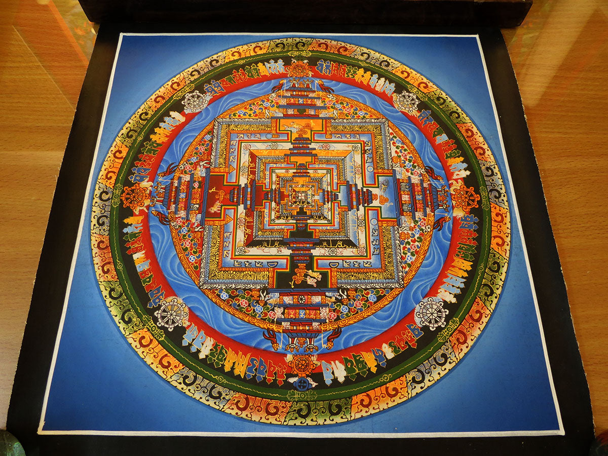 Tibetan Buddhism Ritual Kalachakra Mandala Kalachakra Tantra Hand Painting 26 cm Thangka Art free Light Blue