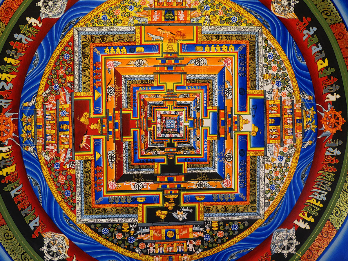 Tibetan Buddhism Ritual Kalachakra Mandala Kalachakra Tantra Hand Painting 26 cm Thangka Art free Light Navy
