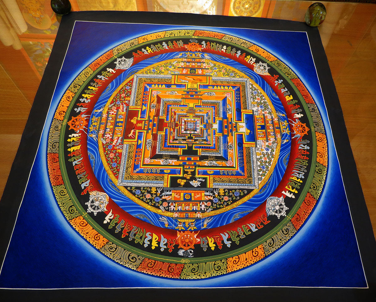 Tibetan Buddhism Ritual Kalachakra Mandala Kalachakra Tantra Hand Painting 26 cm Thangka Art free Light Navy
