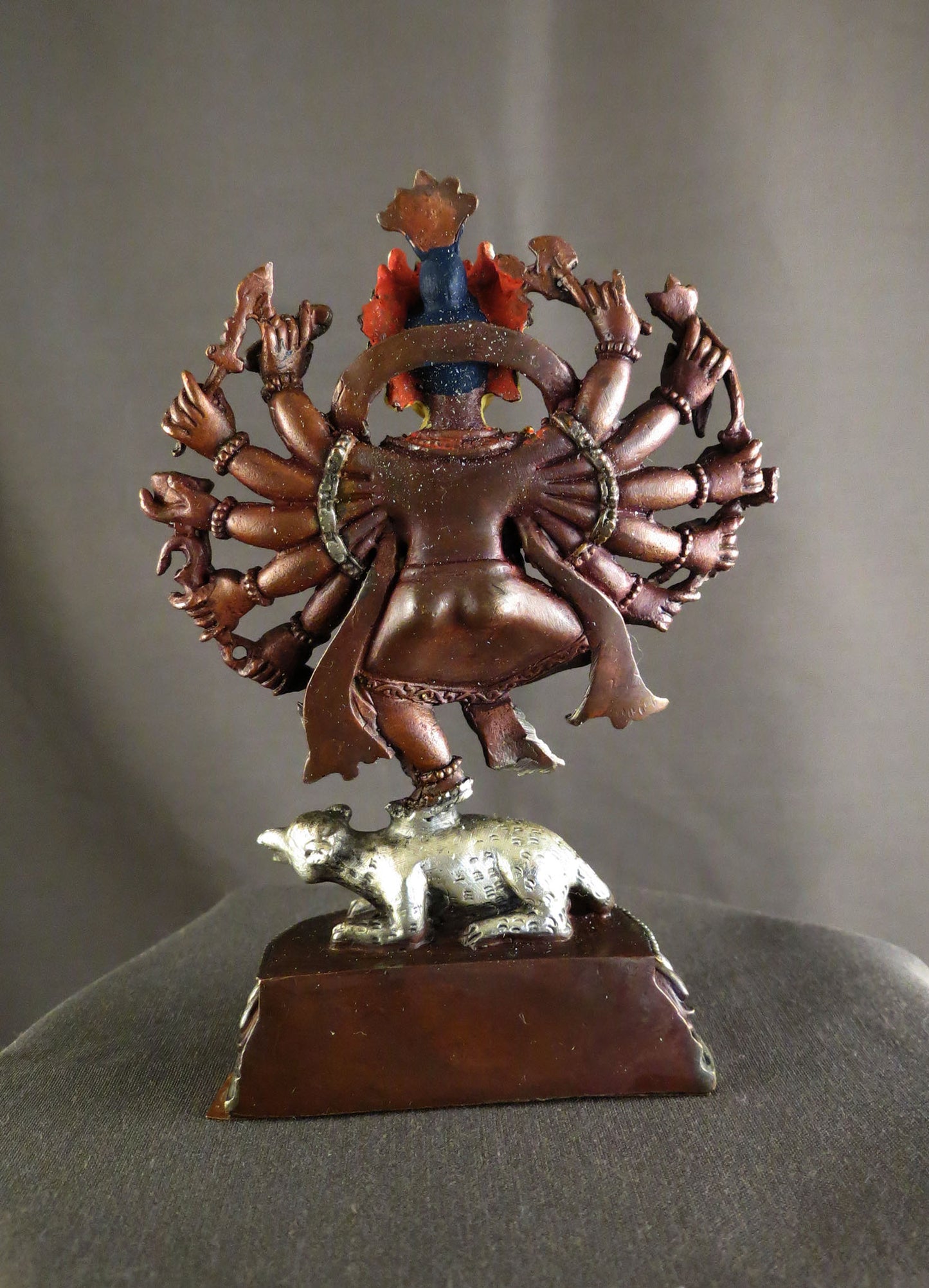 12 Hands Dancing Gold Face Hand Painting Lord Ganesha Copper Plated Statue Figure free